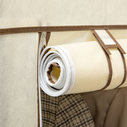 Folding fabric wardrobe - cream, 2 rails, 6 shelves