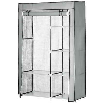 Foldable gray wardrobe, 6 compartments, 103x43x162.5 cm