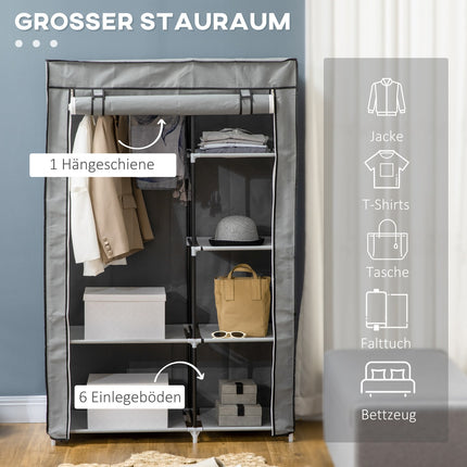 Foldable gray wardrobe, 6 compartments, 103x43x162.5 cm