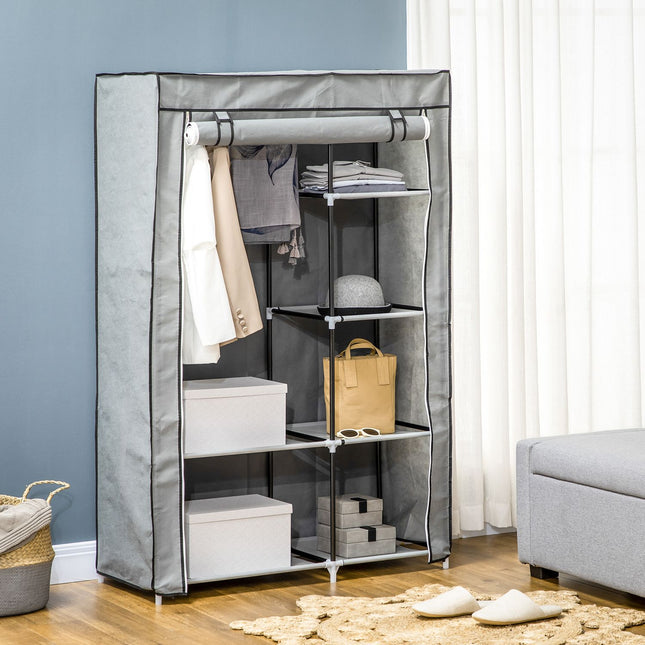 Foldable gray wardrobe, 6 compartments, 103x43x162.5 cm