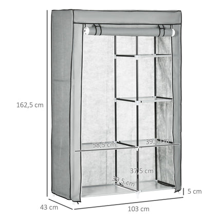 Foldable gray wardrobe, 6 compartments, 103x43x162.5 cm