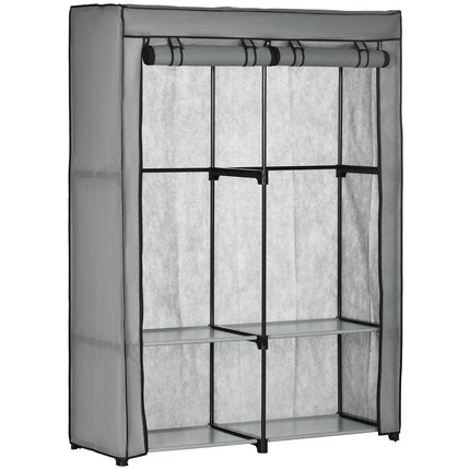 Fabric wardrobe with rails & 4 compartments, light grey