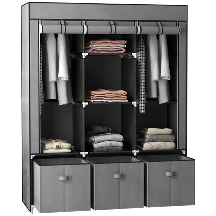 Folding wardrobe, zipper, non-woven, dark grey