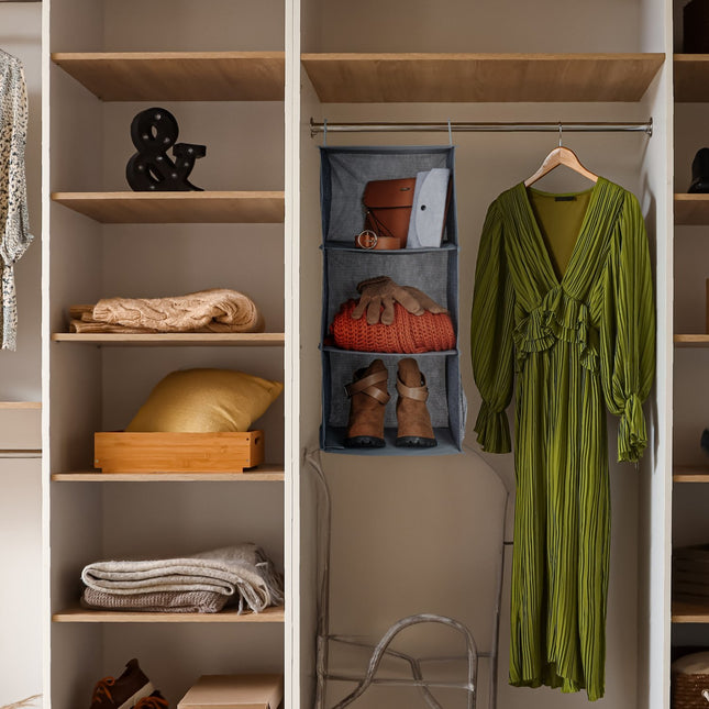 Wardrobe Hanging Organizer, 3 Compartments, Set of 2