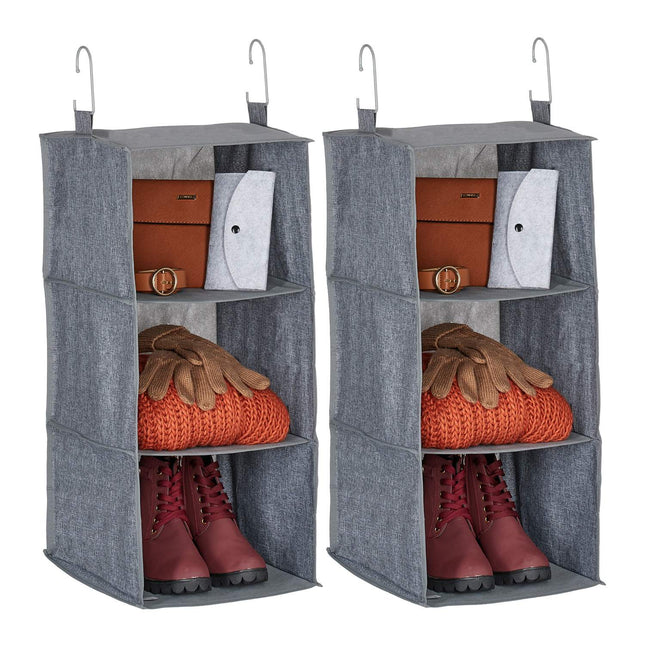 Wardrobe Hanging Organizer, 3 Compartments, Set of 2