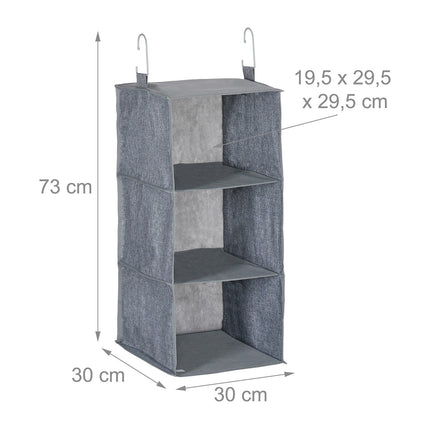 Wardrobe Hanging Organizer, 3 Compartments, Set of 2