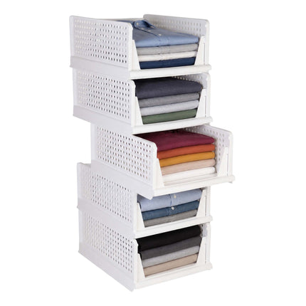 Wardrobe Organiser Set, 5 Stackable White Boxes