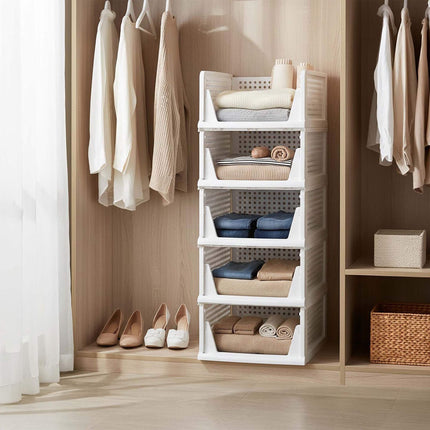 Wardrobe Organiser Set, 5 Stackable White Boxes