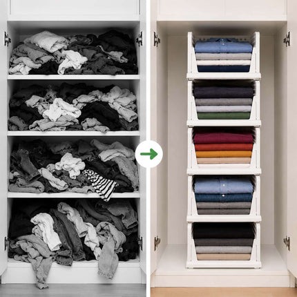 Wardrobe Organiser Set, 5 Stackable White Boxes