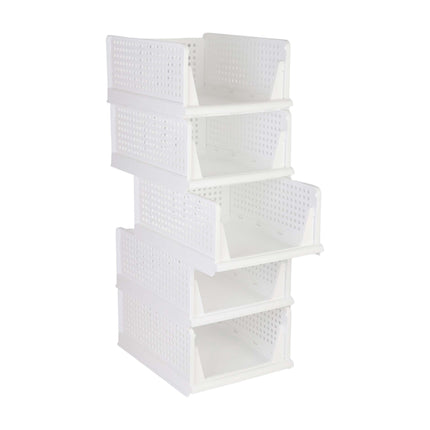 Wardrobe Organiser Set, 5 Stackable White Boxes
