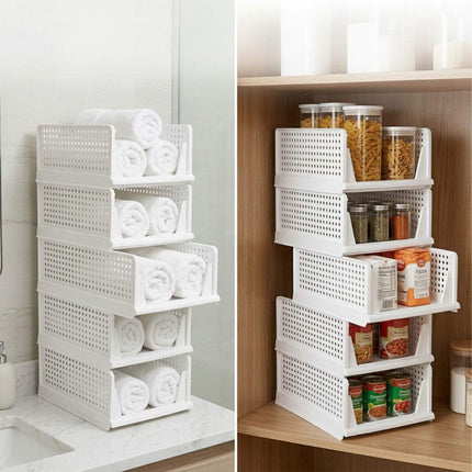 Wardrobe Organiser Set, 5 Stackable White Boxes