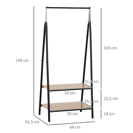 Clothes rack with shoe storage, metal & wood, black/natural