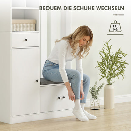 Wardrobe with Clothes Rack, Shoe Bench, Hooks, MDF, White