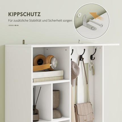 Wardrobe with Clothes Rack, Shoe Bench, Hooks, MDF, White