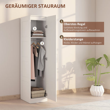 Wardrobe with Clothes Rail, Shelf, Soft-Close Door, White, 40x52x180 cm