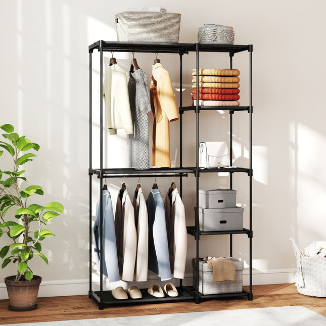Wardrobe with Hanging Rail and Shelves, 111x43x185 cm, Black