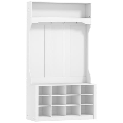 Wardrobe with Shelf, Bench, Hooks, Shoe Compartments, White