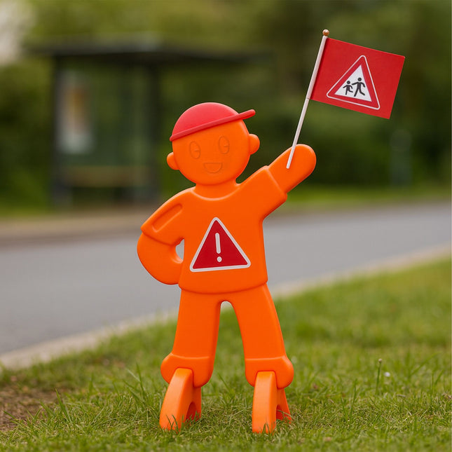 Warning Figure for Kids with Red Flag