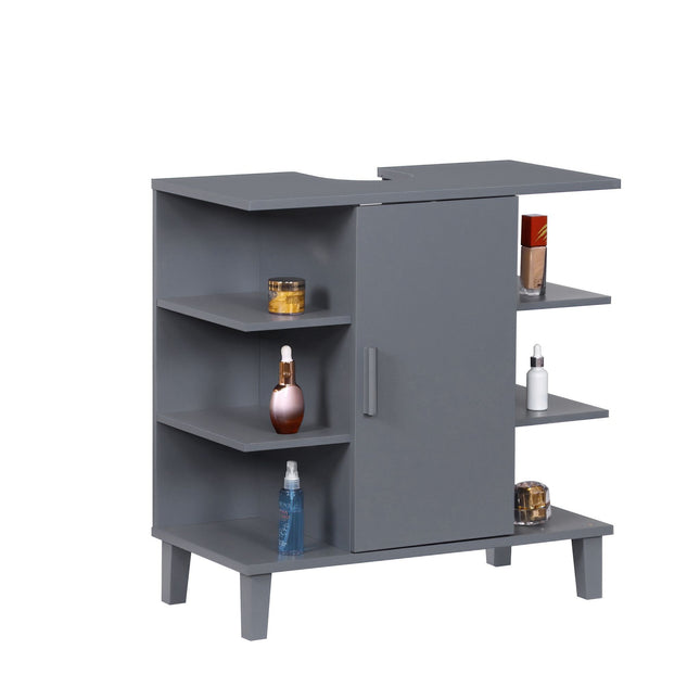 Washbasin Cabinet with Door & 6 Open Shelves