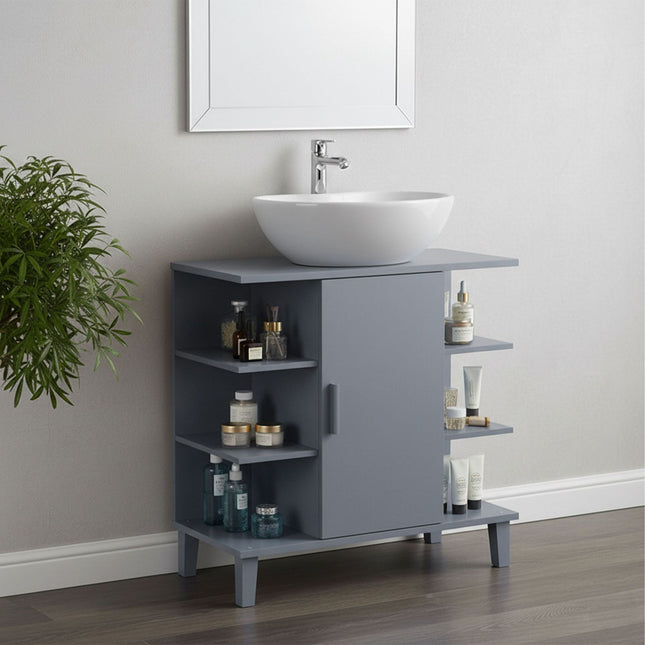 Washbasin Cabinet with Door & 6 Open Shelves