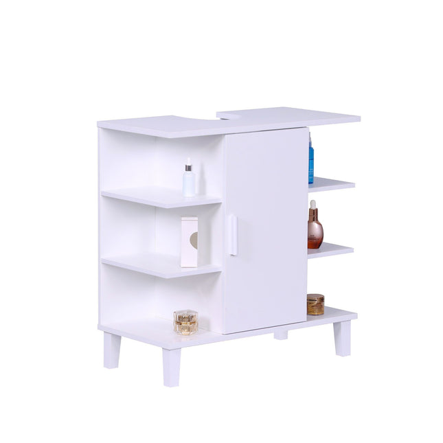 Washbasin Cabinet with Door & 6 Open Shelves, MDF