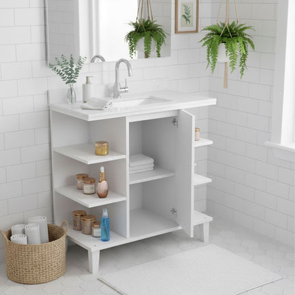 Washbasin Cabinet with Door & 6 Open Shelves, MDF