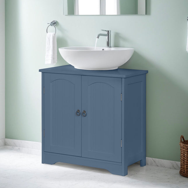 Washbasin Cabinet with Shelf – White MDF, Siphon Cut-Out