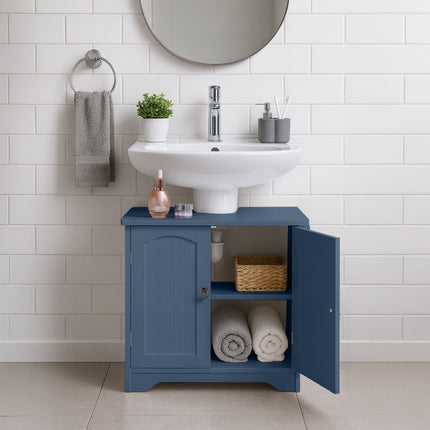 Washbasin Cabinet with Shelf – White MDF, Siphon Cut-Out