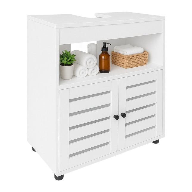 Washbasin Cabinet with Slatted Doors, Under-Sink Storage