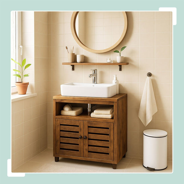Washbasin Cabinet with Slatted Doors – Under-Sink Storage