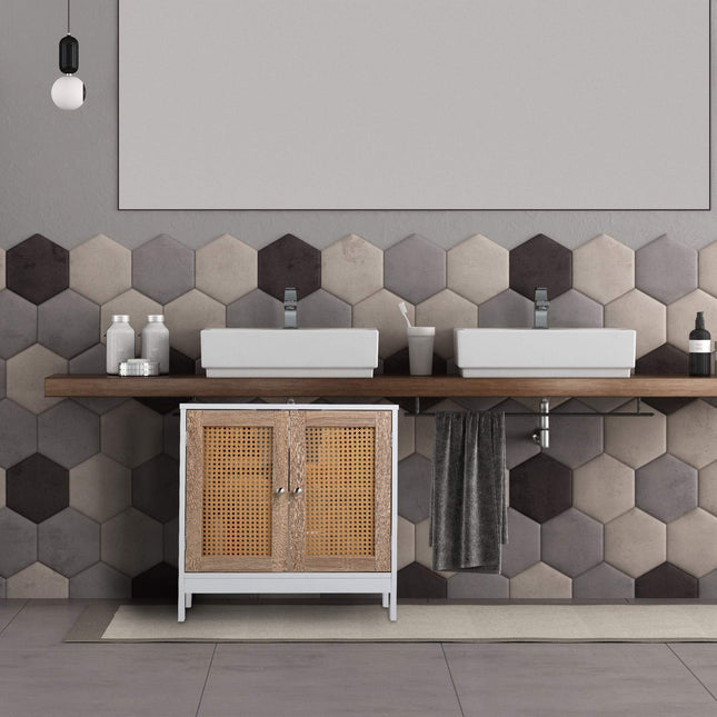 Washbasin cabinet with rattan doors