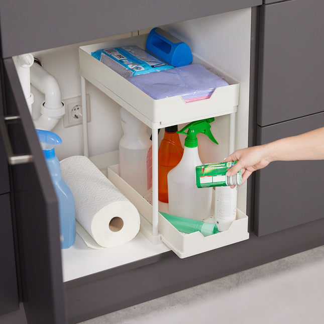 Washbasin shelf with 2 shelves