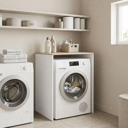 Washer Cabinet with Shelf, White, Engineered Wood