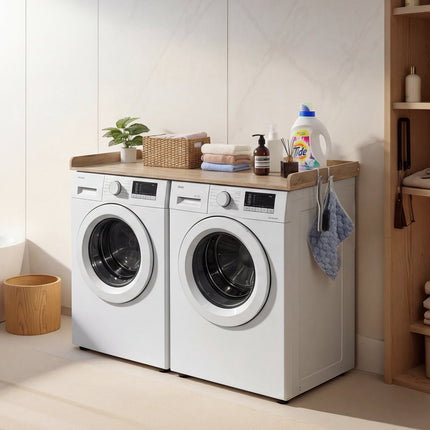 Washer Dryer Countertop 137 x 69.9 cm, Oak, 2 Hooks