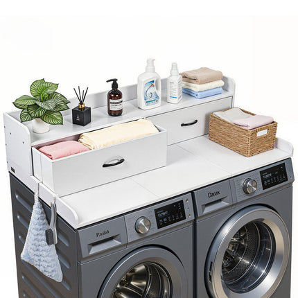 Washer Dryer Countertop with Shelf, 2 Drawers, Hooks, 137 x 69.9 cm