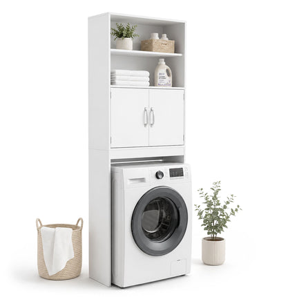 Washing Machine Cabinet, 2 Doors, White, Engineered Wood
