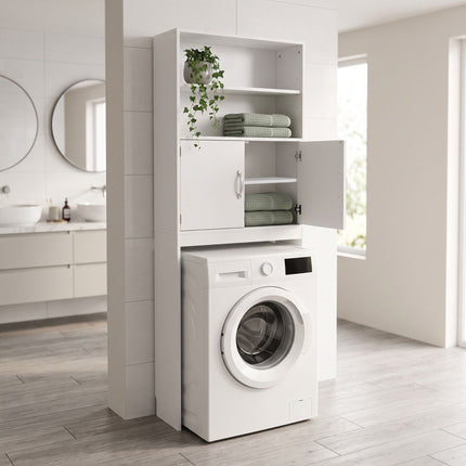 Washing Machine Cabinet, 2 Doors, White, Engineered Wood
