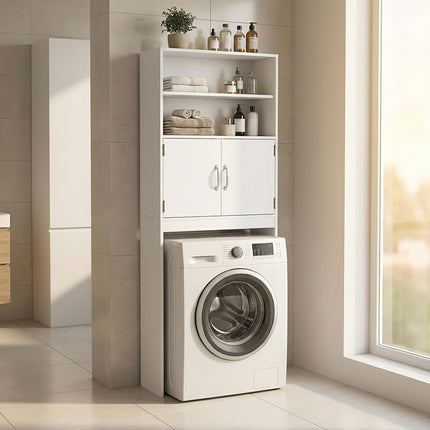 Washing Machine Cabinet, 2 Doors, White, Engineered Wood