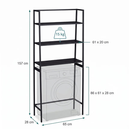 Washing Machine Over-Shelf, 3-Tier Storage Unit, Black