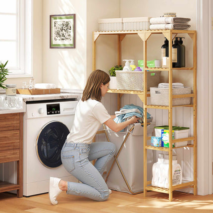 Washing Machine Shelf, Bamboo, 7 Adjustable Shelves, Space-Saving
