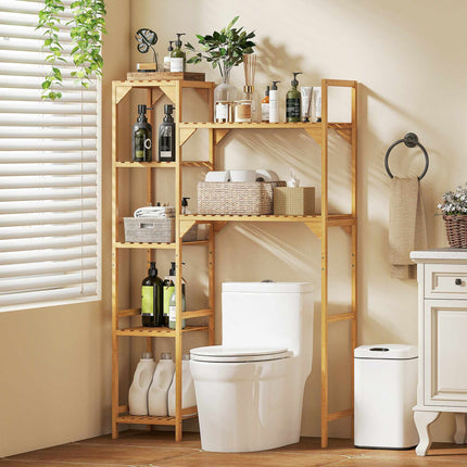 Washing Machine Shelf, Bamboo, 7 Adjustable Shelves, Space-Saving