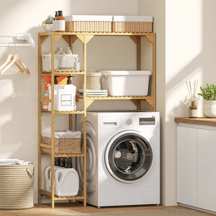 Washing Machine Shelf, Bamboo, 7 Adjustable Shelves, Space-Saving