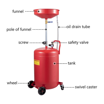 Waste Oil Drain Tank 80 L, Air-Operated, Height Adjustable
