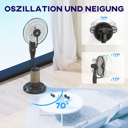 Oscillating pedestal water fan with mist, remote control, timer, 3.2L tank