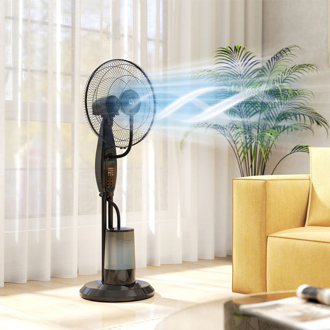 Oscillating pedestal water fan with mist, remote control, timer, 3.2L tank