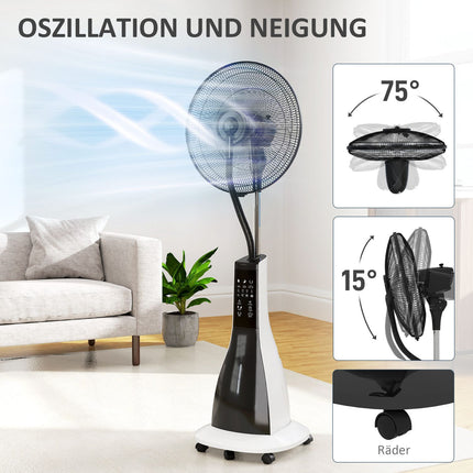 Water cooling fan with fog, remote control & 3L tank, 90W, 125cm