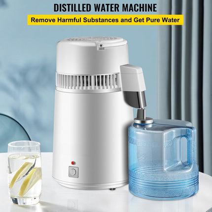 Waterdestilleerder, 4 liter, 750 watt, roestvrij staal, inclusief opvangfles.