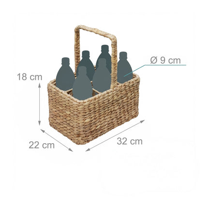 Water Hyacinth Basket for 6 Bottles