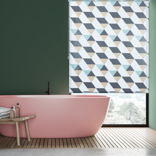 Water-Repellent Bath Roller Blind, Geometric Design
