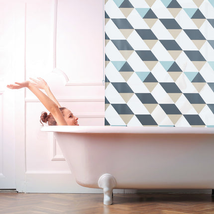 Water-Repellent Bath Roller Blind, Geometric Design
